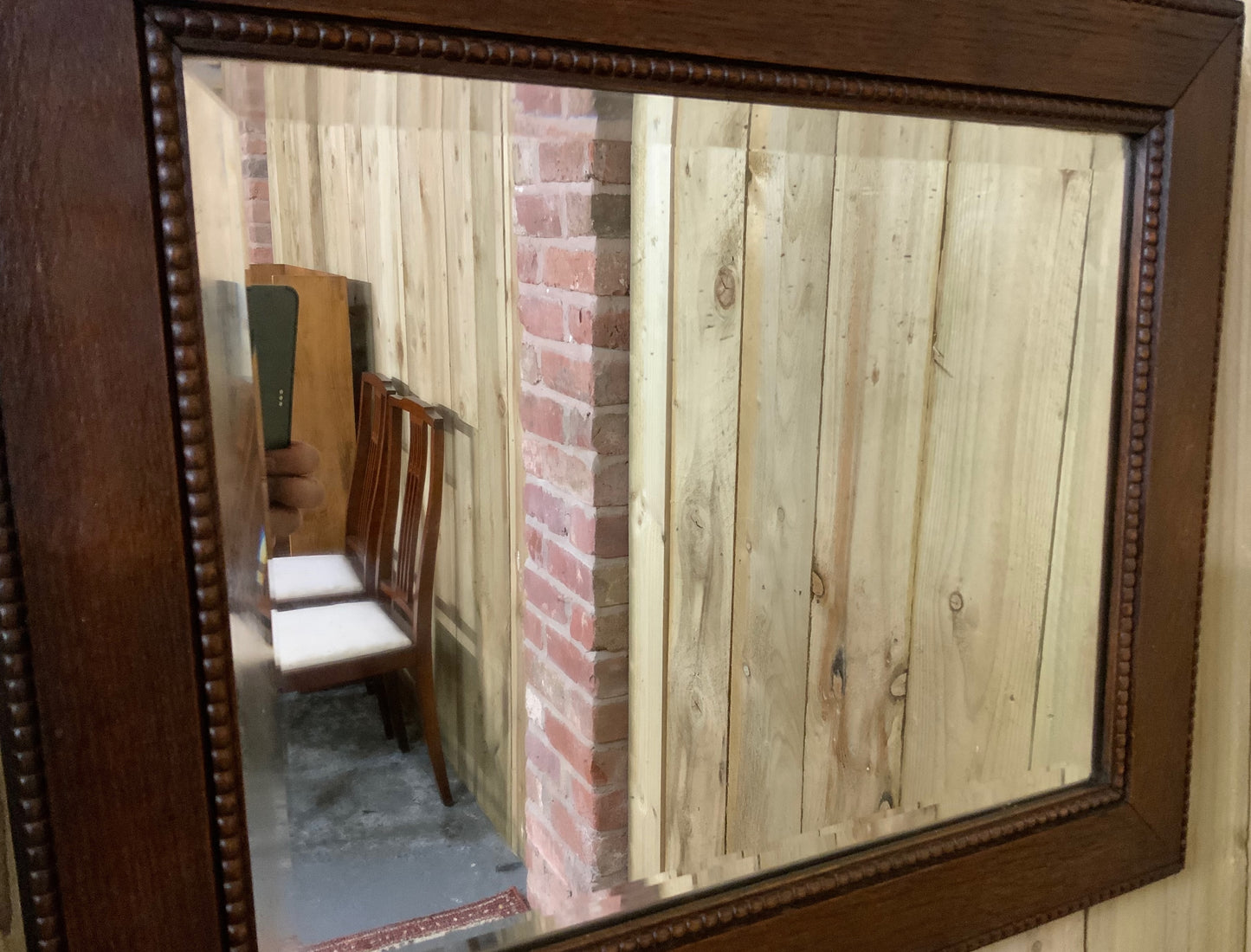 Edwardian Oak Framed Wall Mirror with Bevelled Glass