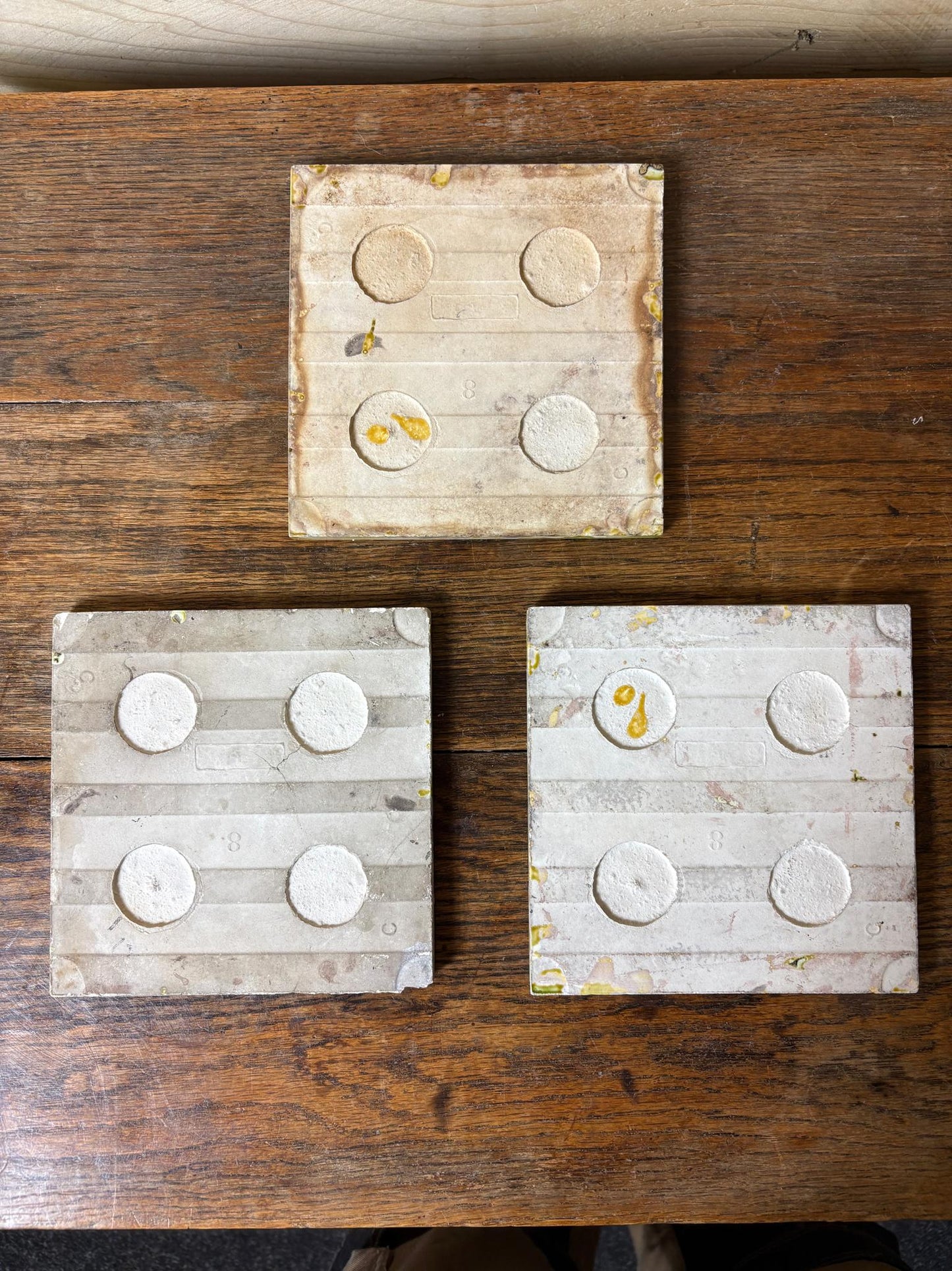 Set of 3 Art Nouveau Relief-Moulded Fireplace Tiles – Pink Clematis on c.1900