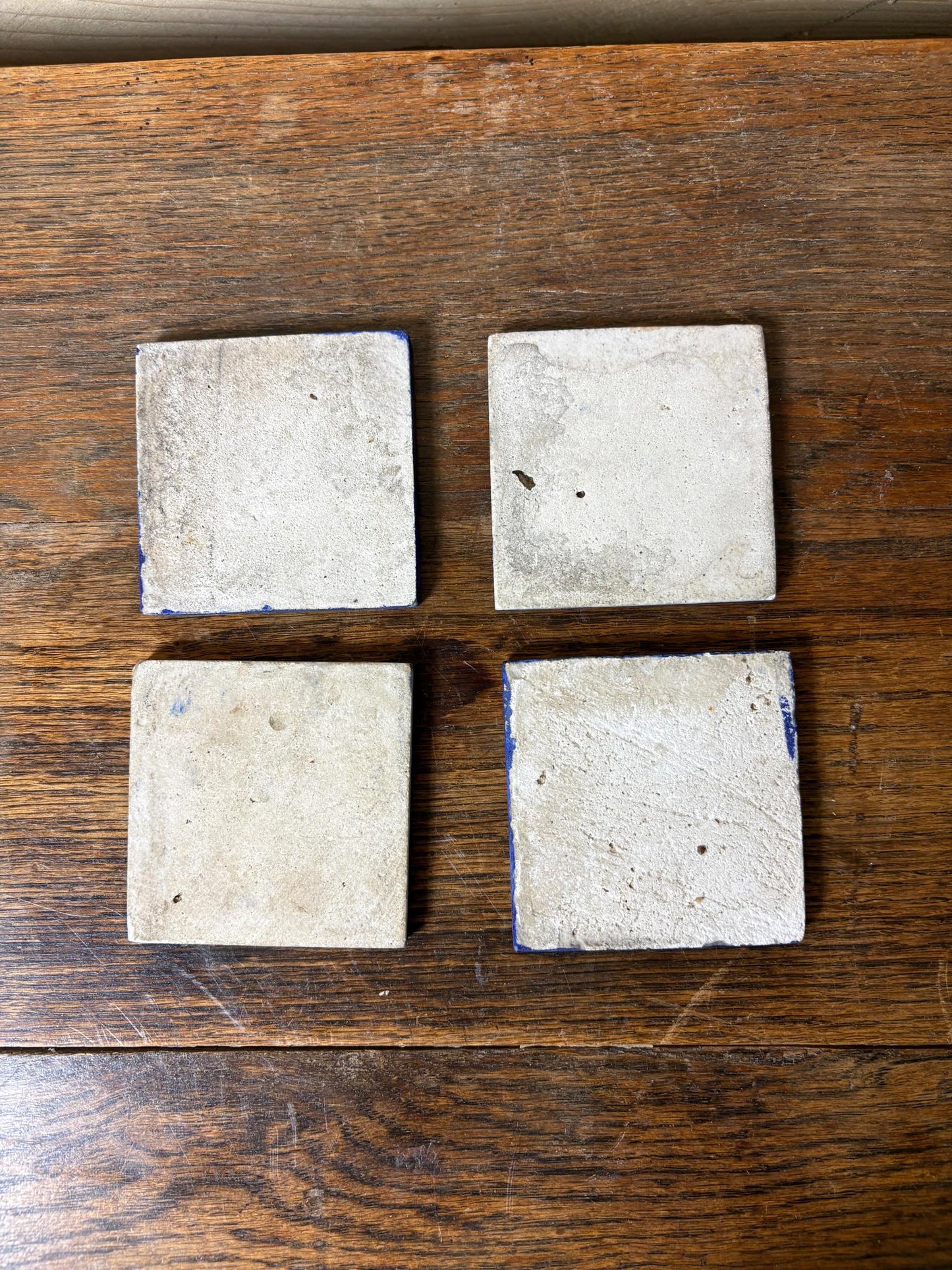 Set of 4 Hand‑Painted Persian/Jaipur‑Style Floral Tiles on Cobalt Blue, 7.5 cm