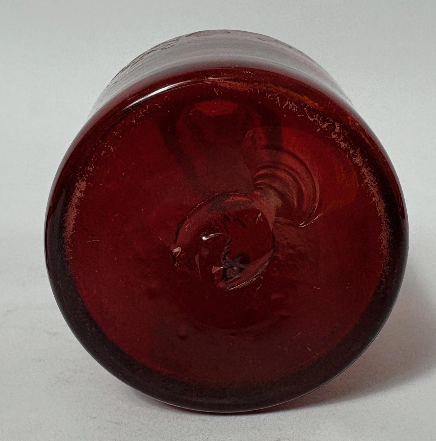 Antique Ruby Flash Glass Decanter Bottle with Stopper – Etched Vine & Grape Motif