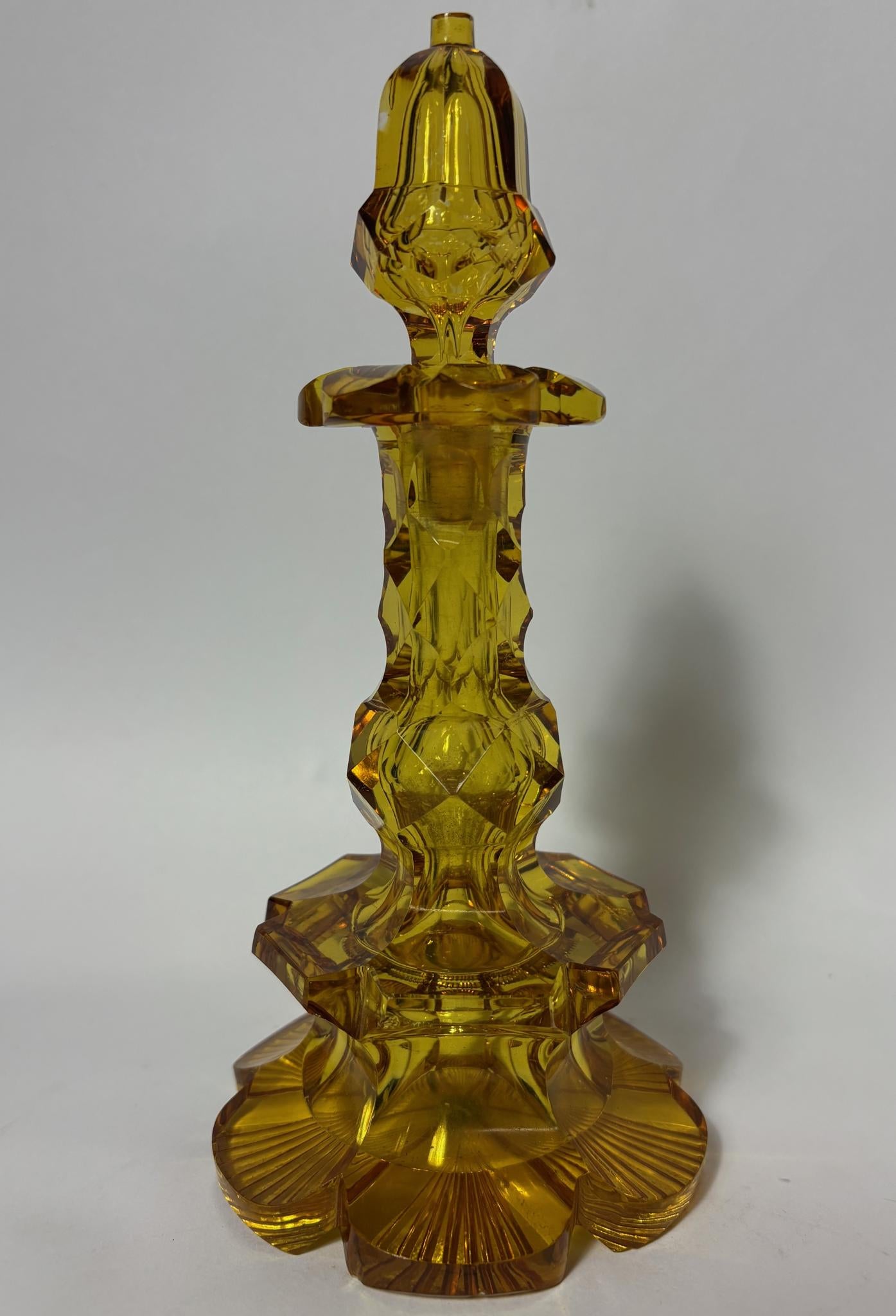 Late Victorian / Edwardian Amber Cut Glass Scent Bottle with Stopper