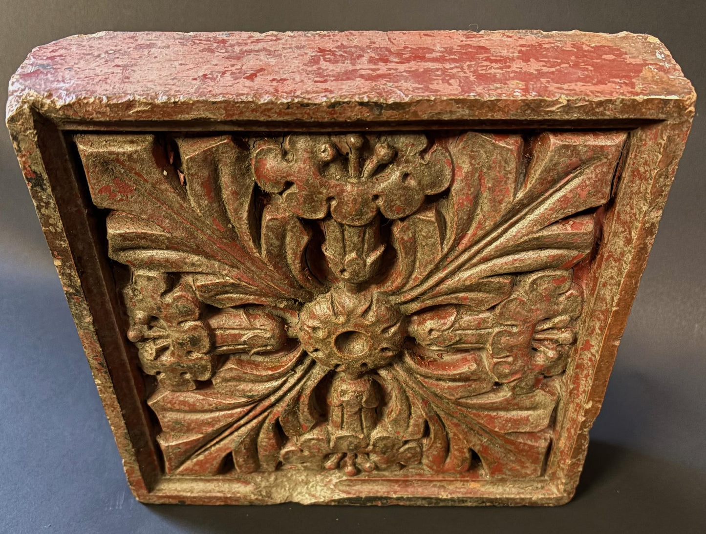 Late 19th / Early 20th Century Terracotta Floral Relief Panel (25.5 × 26 cm) – Architectural Salvage