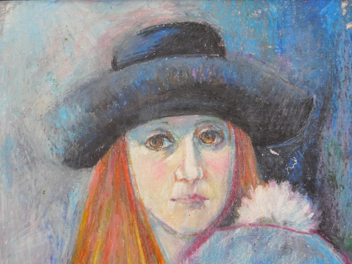 Pastel Portrait – Mother & Child – Framed Mid-Century