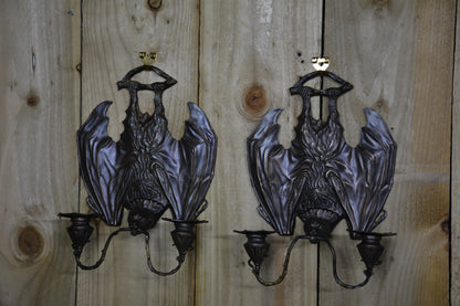 Pair Of Bronze Bat Candle Wall Sconces After William Tonks & Sons For Liberty