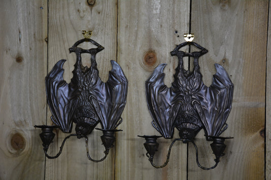 Pair Of Bronze Bat Candle Wall Sconces After William Tonks & Sons For Liberty