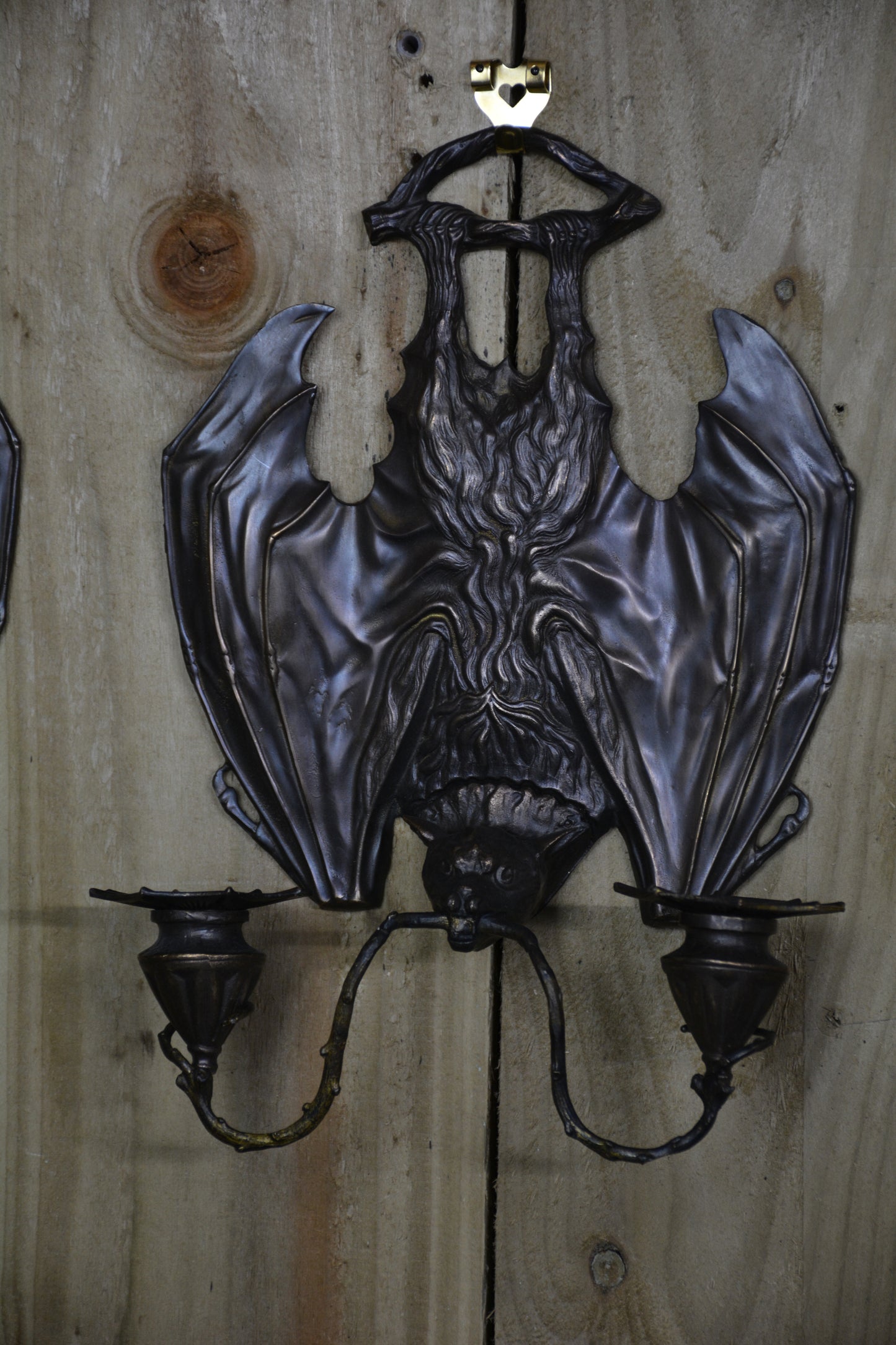Pair Of Bronze Bat Candle Wall Sconces After William Tonks & Sons For Liberty