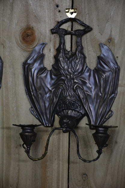Pair Of Bronze Bat Candle Wall Sconces After William Tonks & Sons For Liberty