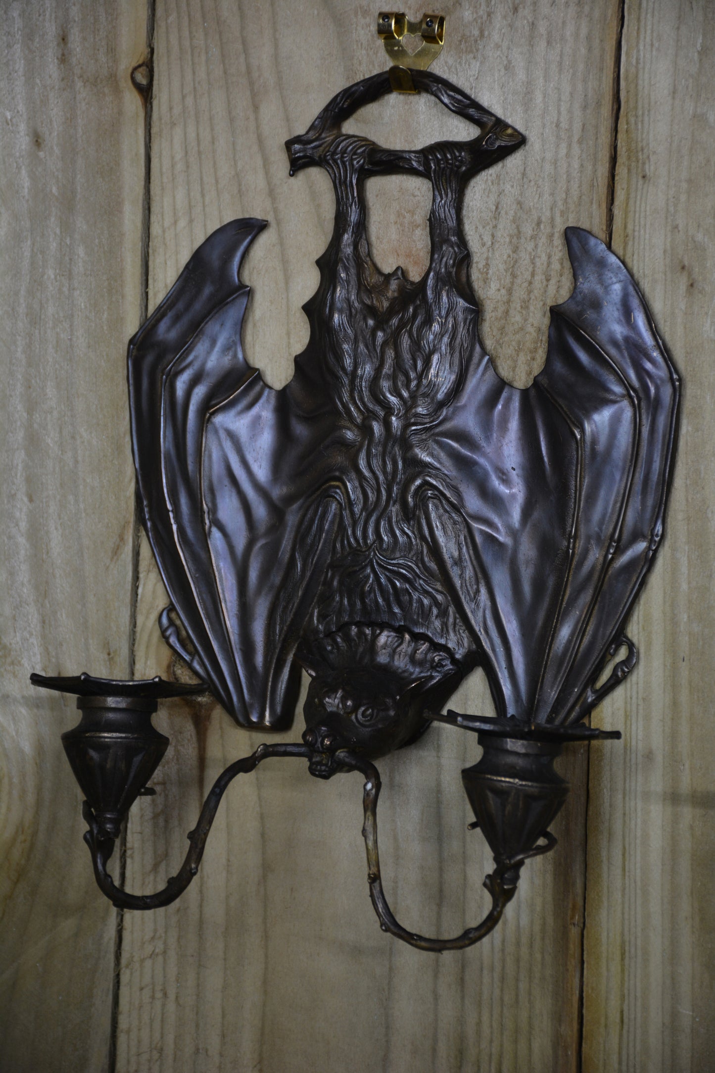 Pair Of Bronze Bat Candle Wall Sconces After William Tonks & Sons For Liberty