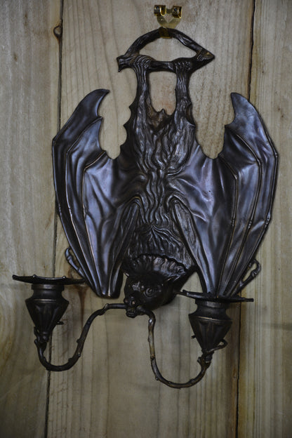 Pair Of Bronze Bat Candle Wall Sconces After William Tonks & Sons For Liberty