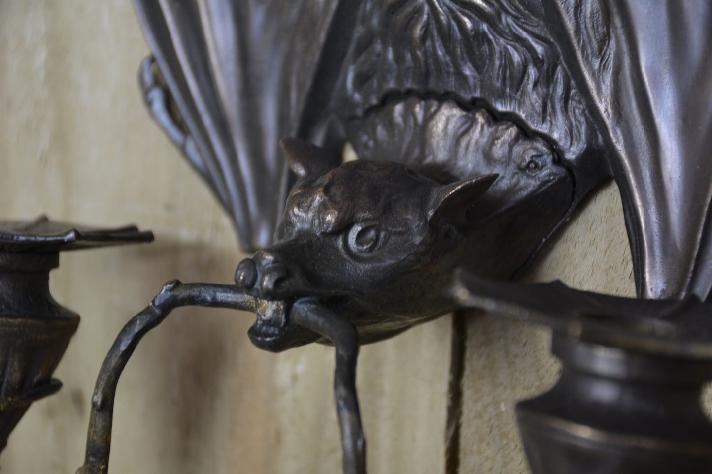 Pair Of Bronze Bat Candle Wall Sconces After William Tonks & Sons For Liberty