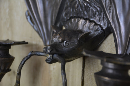 Pair Of Bronze Bat Candle Wall Sconces After William Tonks & Sons For Liberty