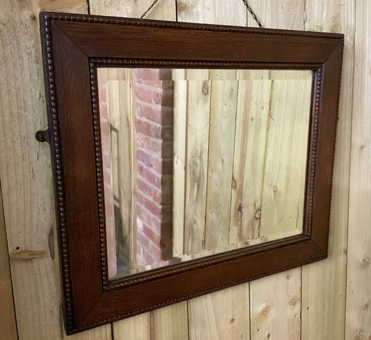 Edwardian Oak Framed Wall Mirror with Bevelled Glass