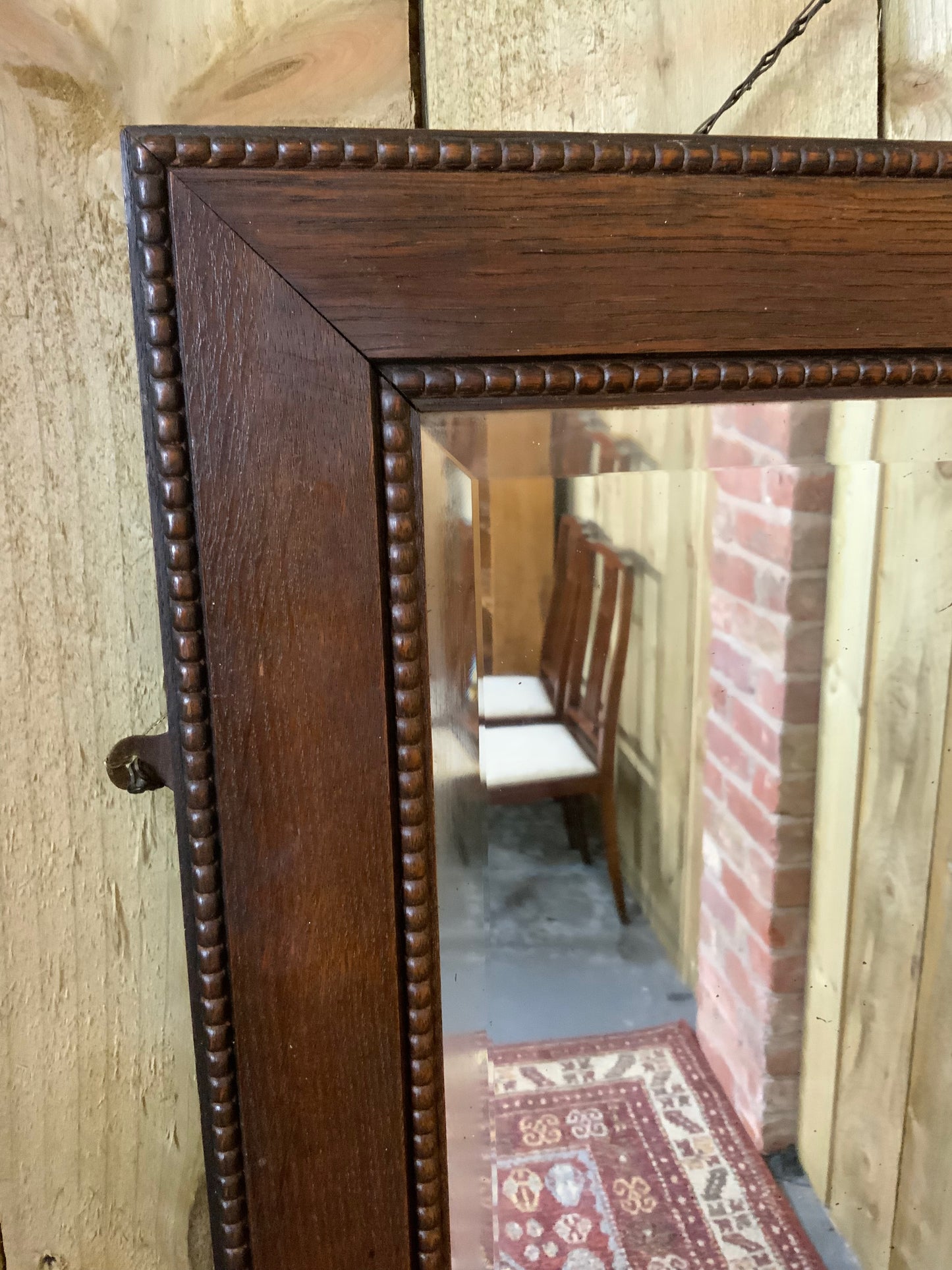 Edwardian Oak Framed Wall Mirror with Bevelled Glass