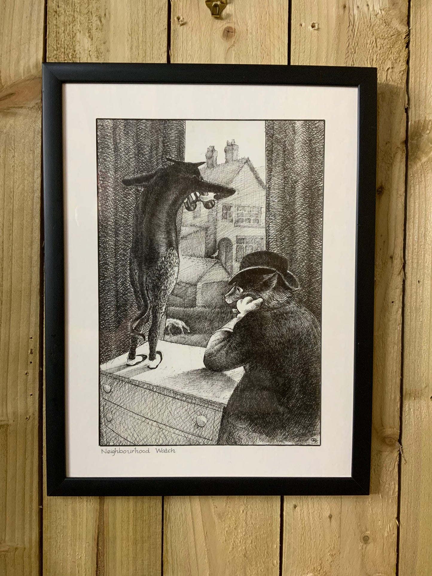 Pair of Humorous Pen Drawings — “Neighbourhood Watch” & “Bopp in Love …” (signed OD, 1988)