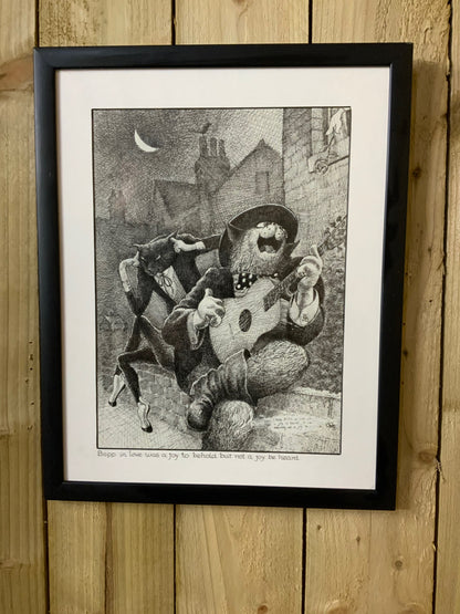 Pair of Humorous Pen Drawings — “Neighbourhood Watch” & “Bopp in Love …” (signed OD, 1988)