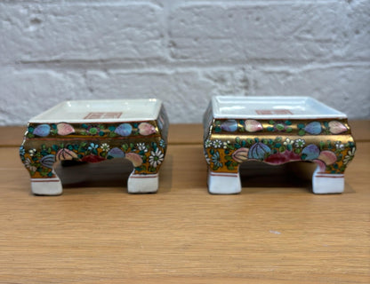 Pair of Late 20th‑Century Chinese Famille Rose Vases on Porcelain Stands
