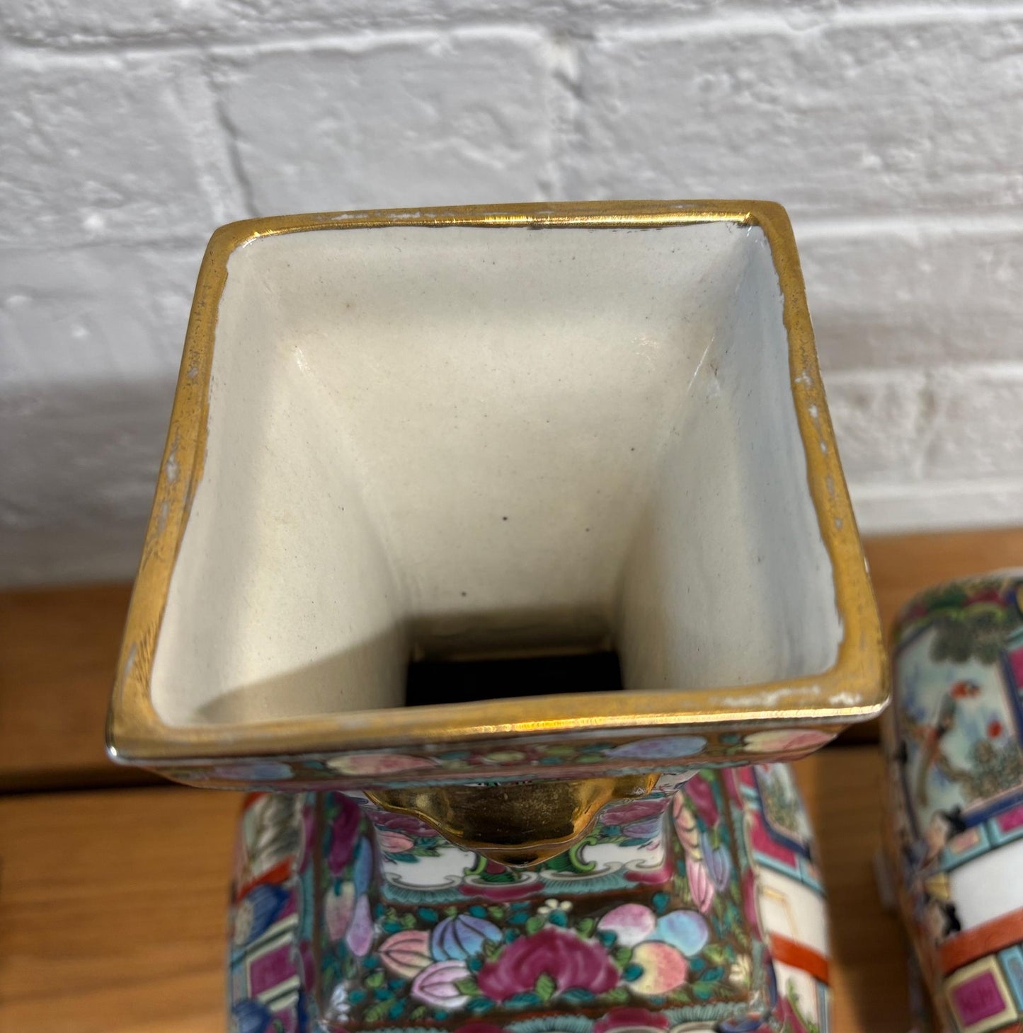 Pair of Late 20th‑Century Chinese Famille Rose Vases on Porcelain Stands