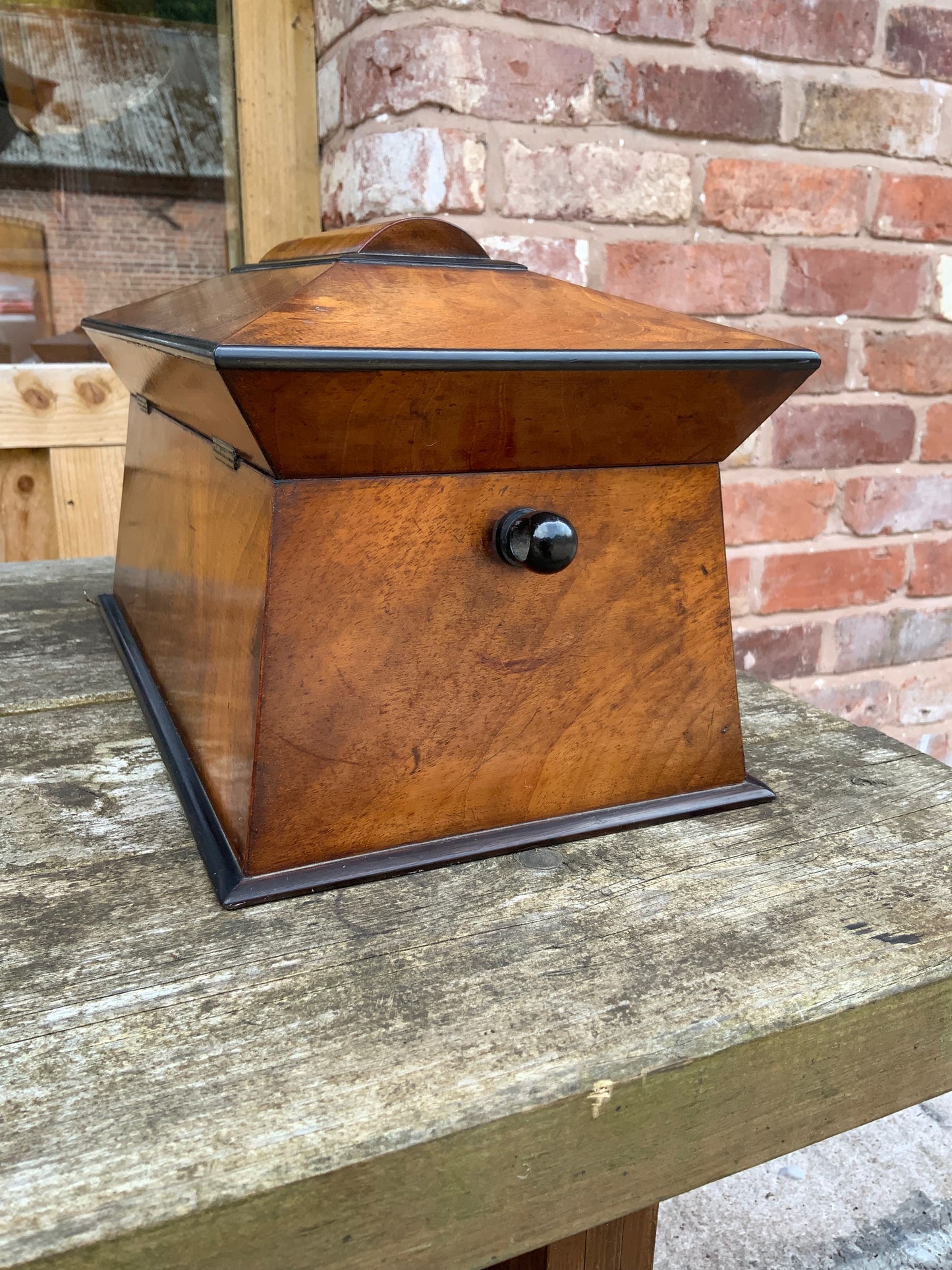 19th-Century Walnut & Ebonised Sarcophagus Tea Caddy