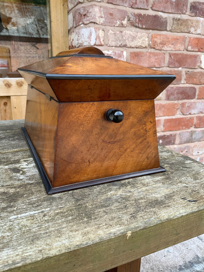 19th-Century Walnut & Ebonised Sarcophagus Tea Caddy