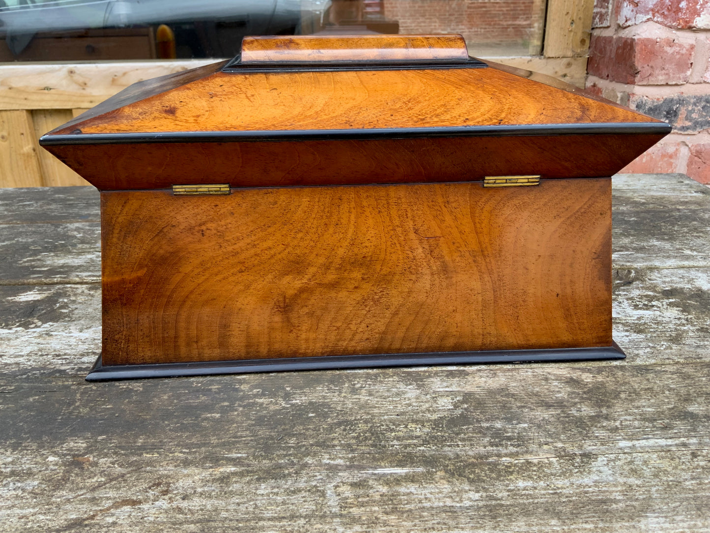 19th-Century Walnut & Ebonised Sarcophagus Tea Caddy