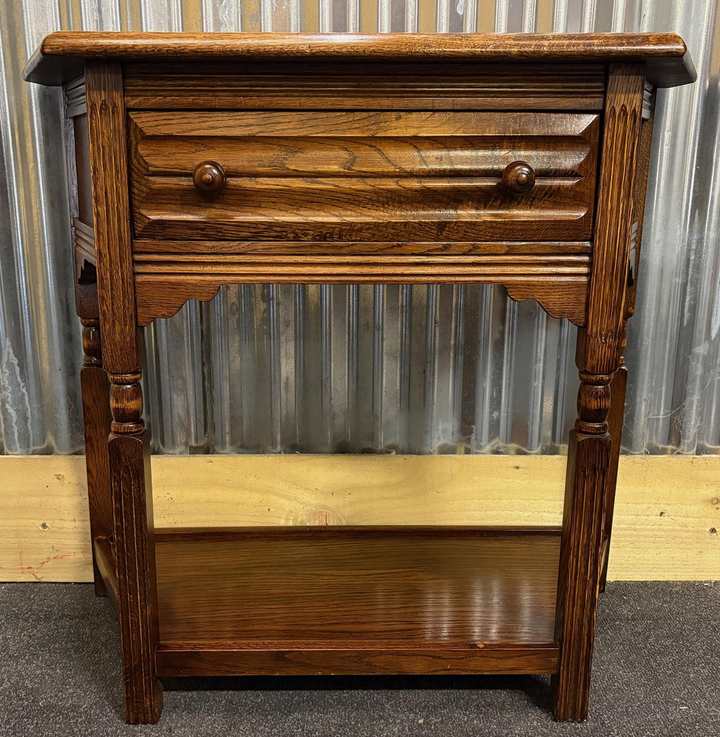 Mid‑20th Century Oak Credence Table with Drawer & Shelf