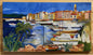 Large Oil on Canvas - Mediterranean Marina Scene - Vintage