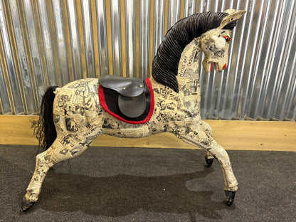 Decoupage Papier-Mâché Horse – Vintage Comic Print Finish – Statement Decorative Sculpture