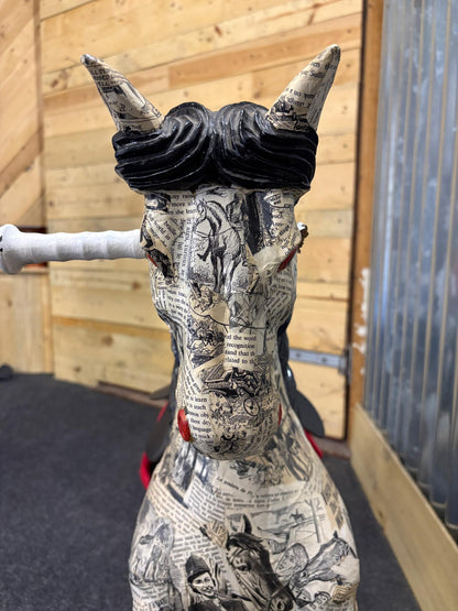 Decoupage Papier-Mâché Horse – Vintage Comic Print Finish – Statement Decorative Sculpture