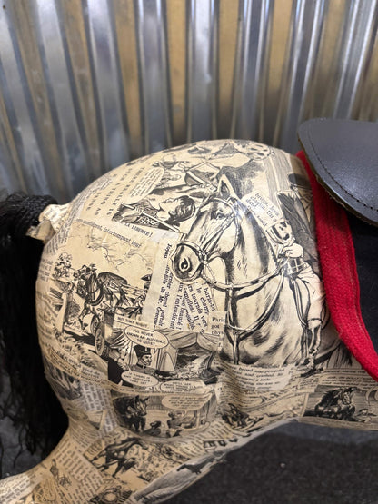 Decoupage Papier-Mâché Horse – Vintage Comic Print Finish – Statement Decorative Sculpture