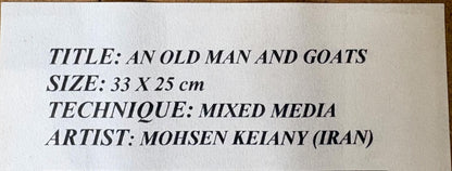 Mohsen Keiany (Kiani), “Old Man and Goats” – Early Mixed‑Media on Paper, Signed, Framed