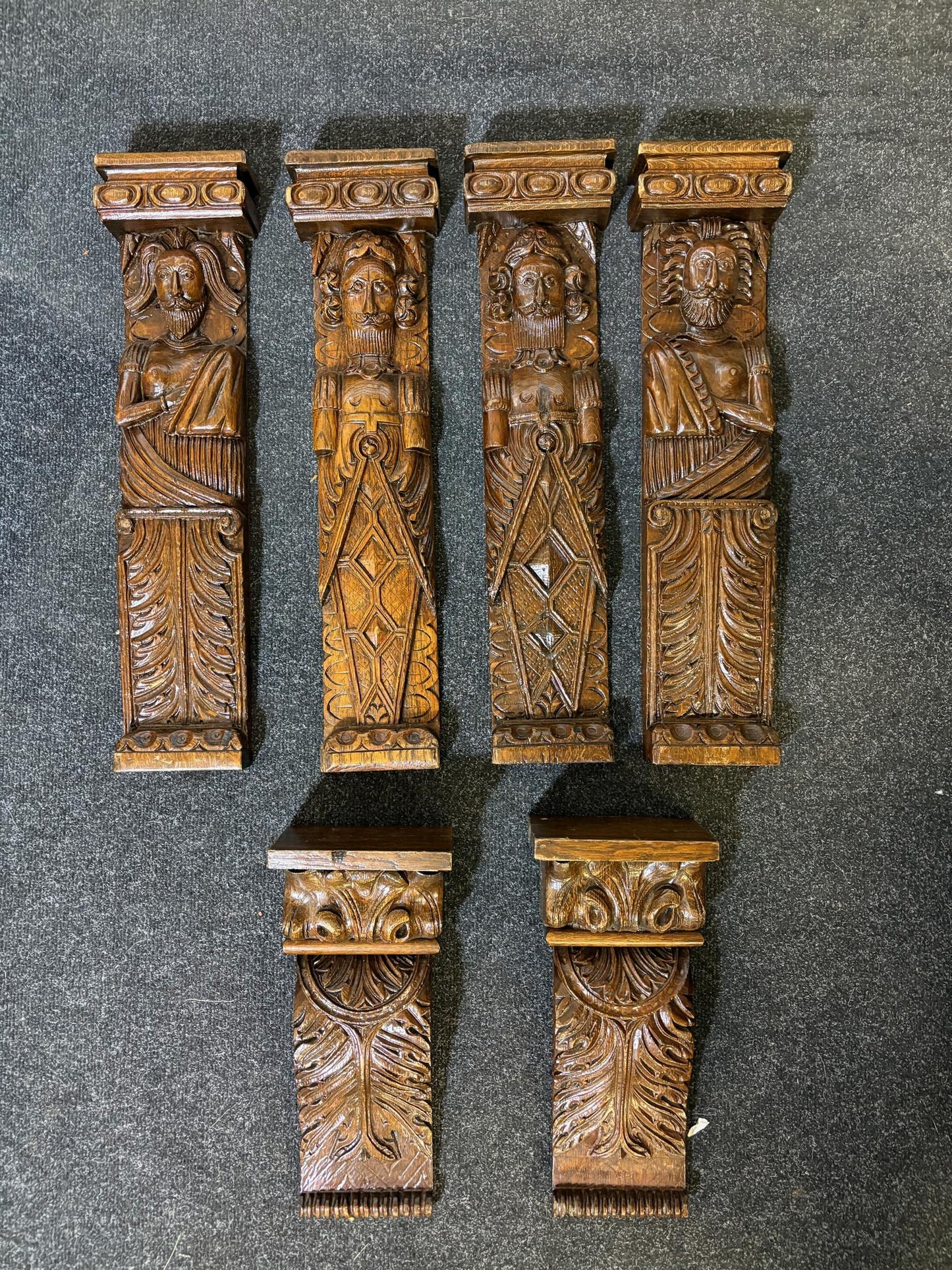 Set of 18th-Century Carved Oak Herm Mounts and Corbels