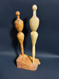 Scandinavian Turned Holly “Couple” on Burr Wood Base, c.1970s–90s