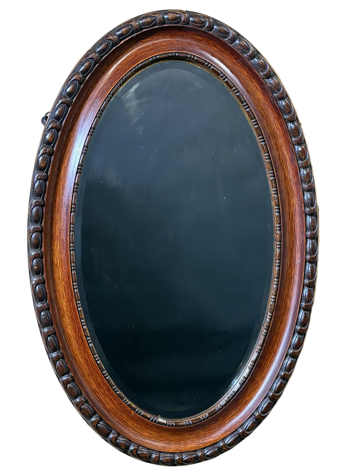 Edwardian Oval Bevelled Wall Mirror with Rope‑Carved Oak Frame