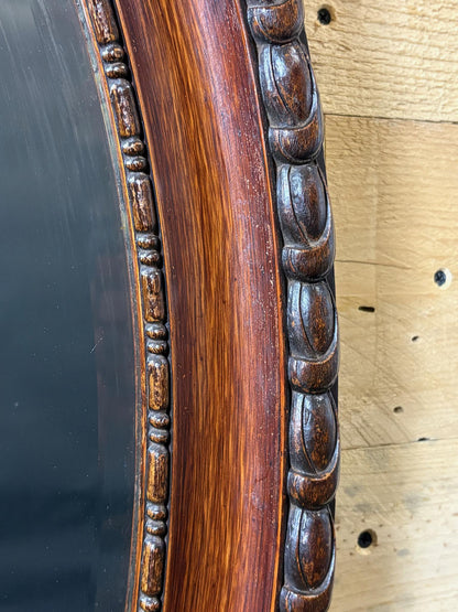 Edwardian Oval Bevelled Wall Mirror with Rope‑Carved Oak Frame