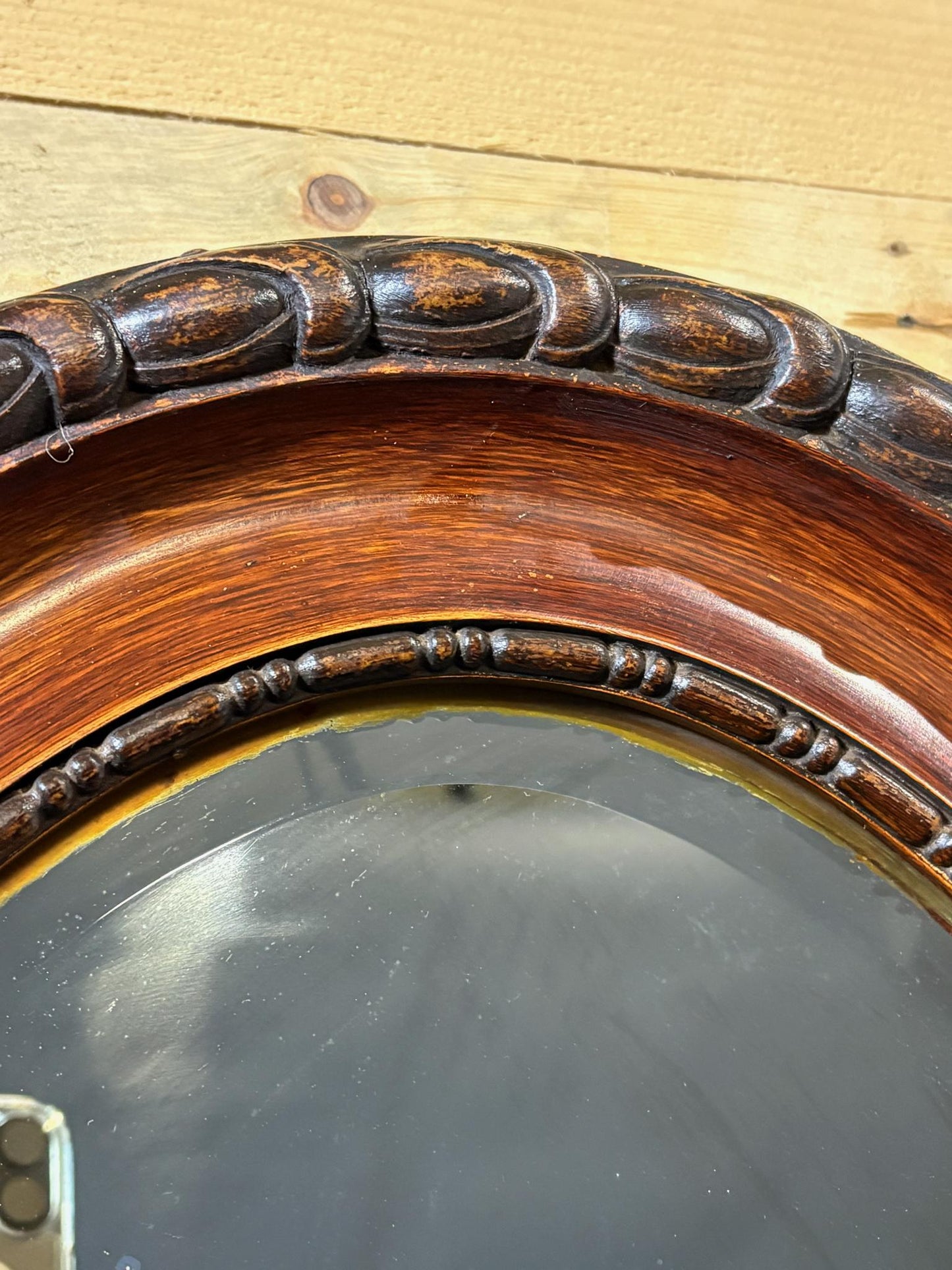 Edwardian Oval Bevelled Wall Mirror with Rope‑Carved Oak Frame