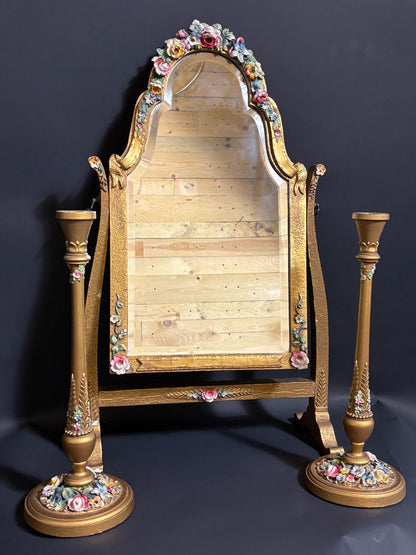 1930s Barbola Dressing Table / Vanity Mirror Set