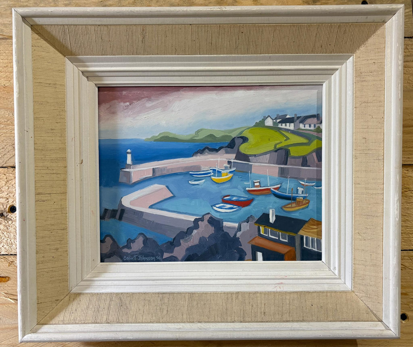 Colin T Johnson, Oil on Board, Cornish Harbour Scene '94