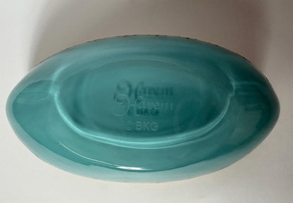 Turquoise Gilt “Harem” Pattern Oval Glass Bowl by BKG with Original Case, 20.5 cm