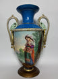 Large 19th‑Century Continental Sèvres‑Style Vase with Ram‑Mask Handles, Hand‑Painted Maiden Scene, 38 cm