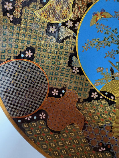 Meiji Japanese Cloisonné Wall Charger, Kyoto School, Chrysanthemums and Butterfly, 30.5cm