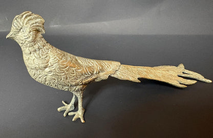 Pair of Silver‑Plated Pheasant Ornaments, c.1950s–70s, 20 cm