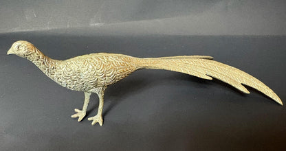 Pair of Silver‑Plated Pheasant Ornaments, c.1950s–70s, 20 cm