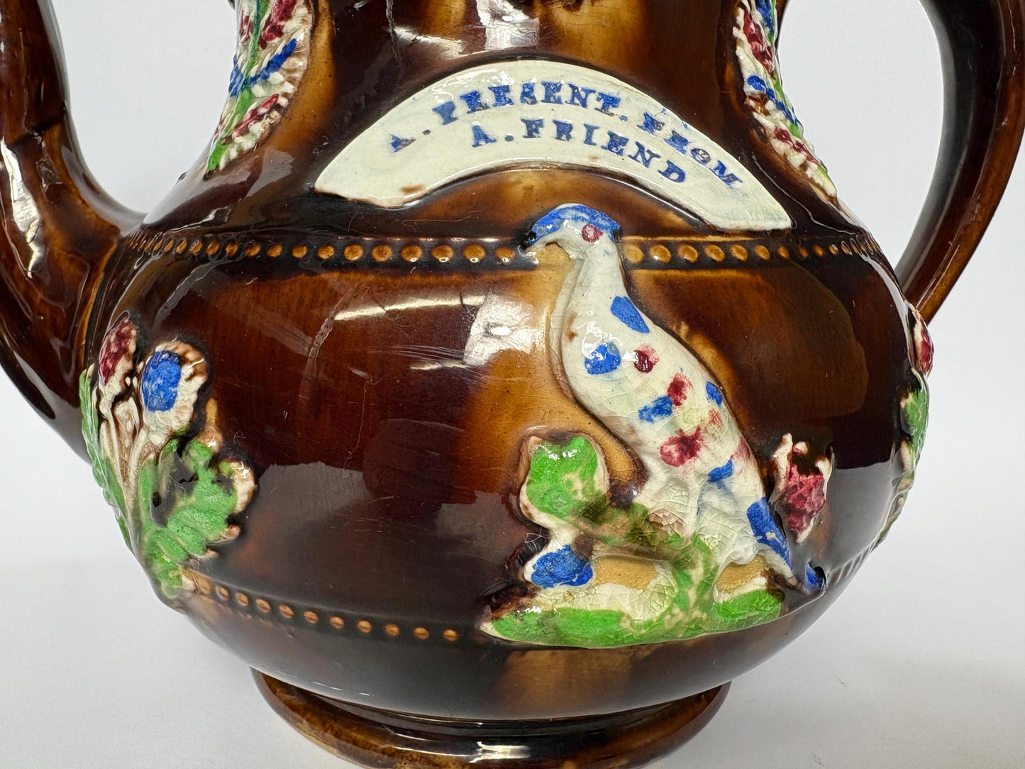 Bargeware Teapot - “A Present from a Friend”  - 19th Century Measham - Large