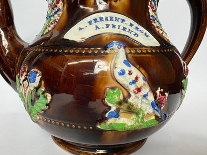 Bargeware Teapot - “A Present from a Friend”  - 19th Century Measham - Large