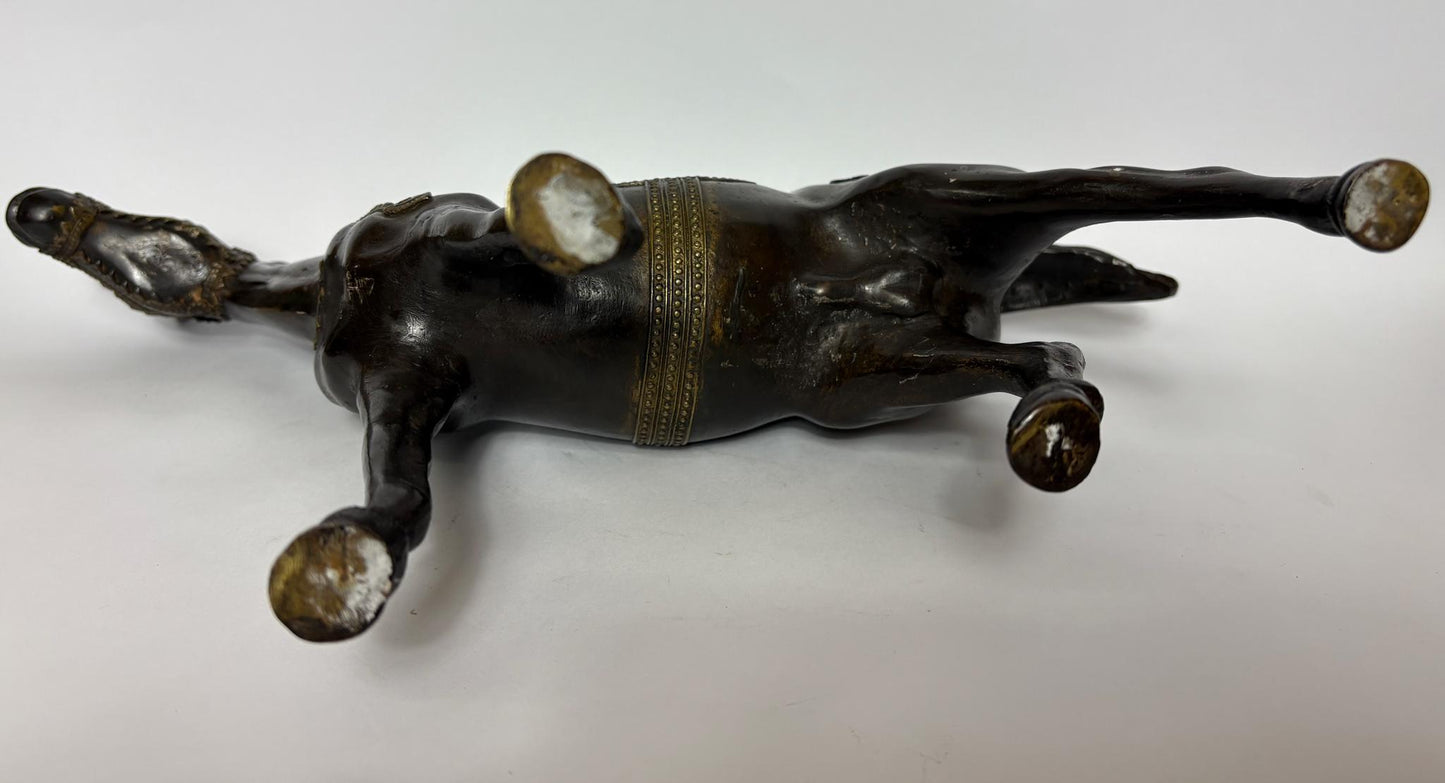 Vintage Indian Patinated Bronze Stallion, 38cm – Hand‑Cast Equestrian Sculpture