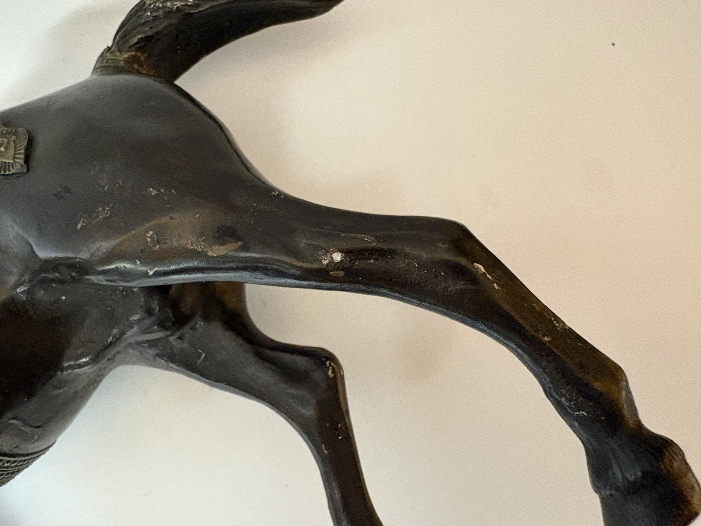 Vintage Indian Patinated Bronze Stallion, 38cm – Hand‑Cast Equestrian Sculpture