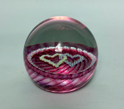 Millefiori Glass Paperweight – Caithness “Double Heart”, Cranberry Swirl
