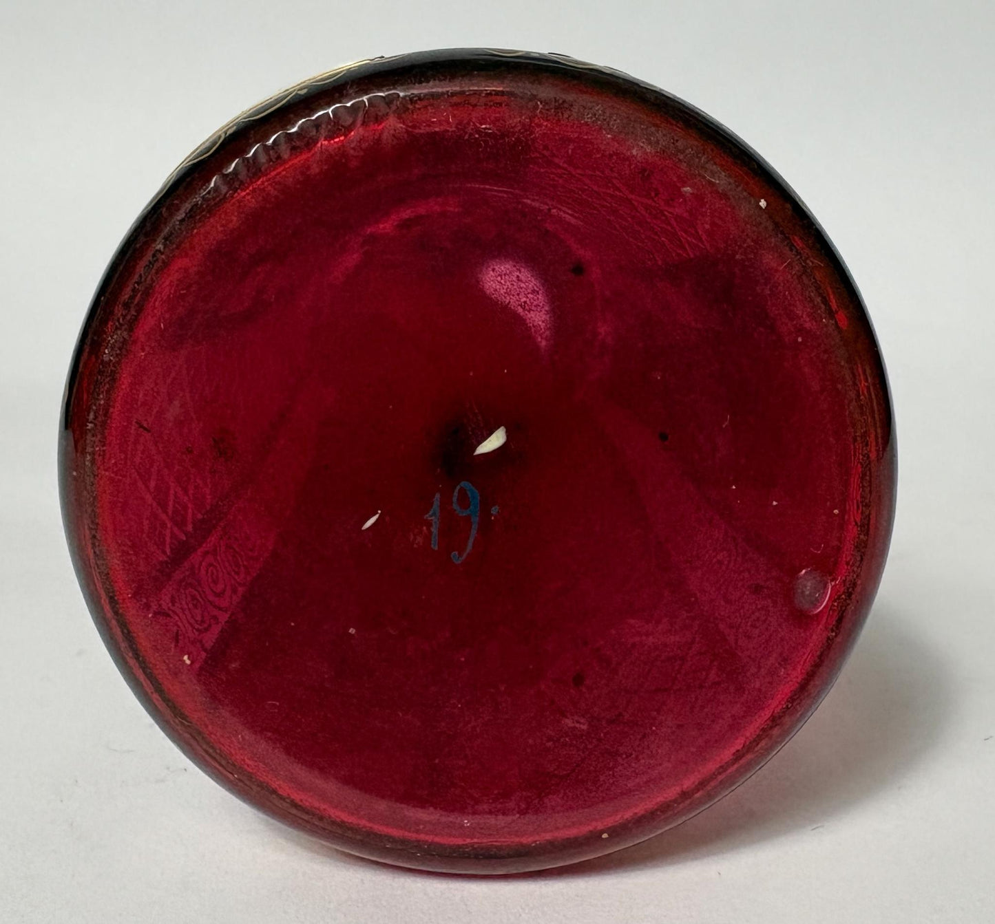 19th Century Bohemian Cranberry Overlay Glass Bottle with Enamel Panels & Gilt