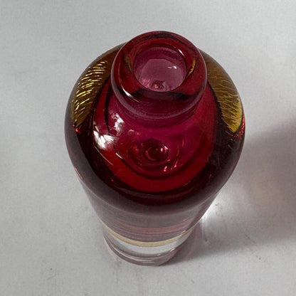 Mid‑Century Sommerso Cased Glass Bottle Vase – Cranberry & Amber