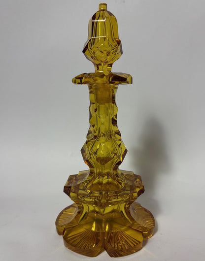 Late Victorian / Edwardian Amber Cut Glass Scent Bottle with Stopper